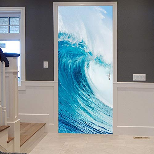 A.Monamour Türtapete Selbstklebend Türfolie Türposter 3D Ozean Wellen Seesturm Blaues Wasser Textur Natur Landschafts Kunst Vinyl Folie Türdeko Tapete Wandbild Türaufkleber Türtattoo 90 x 200 cm
