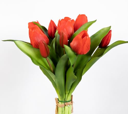 Tulpenbund Nature Real Touch 32x26cm mit 10 Blüten LM Kunstblumen künstliche Blumen Tulpen … (rot)