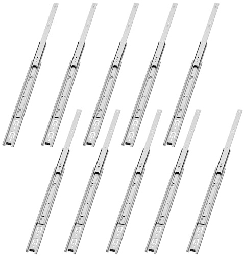 VADANIA Schubladenschienen 450mm, 45kg Tragfähigkeit, Silber#A45, 5 Paar | Kugelgelagerter Schubladenauszug, 3-Teiliger Vollauszug, 3. Abnehmbarer Teil, Seitliche Montage