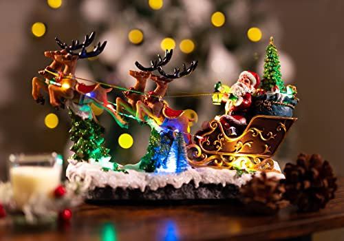 Weihnachtsmann-Szene, LED-Lichter, Weihnachtsmann mit Schlitten und Rentier, beleuchtetes Ornament mit Musikdekoration, mehrfarbig, batteriebetrieben