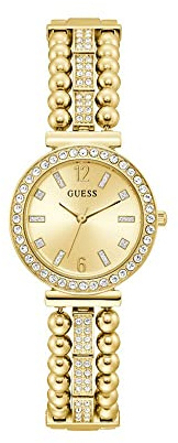 Guess Damen Armbanduhr Gala mit goldfarbenem Edelstahlarmband, 3 Bar, Gehäusedurchmesser: 30 mm, GW0401L2