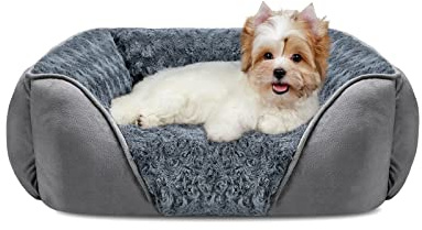 INVENHO Rectangle Washable Orthopedic Dog Bed for Small, Medium and Large Dogs, Soft Calming, Sleeping Puppy Bed Durable Pet Cuddler with Anti-Slip Bottom, S (20x19x6)