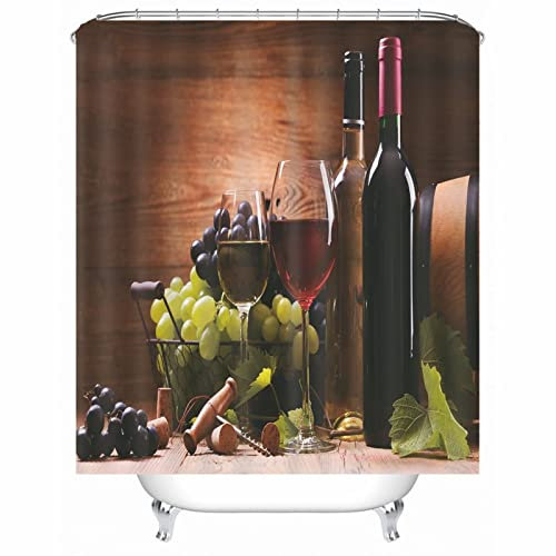Badevorhang 180x200, Badevorhang Stoff Braun Traubenweinglas Duschvorhang Polyester Bad Vorhang Badezimmer Dekoration