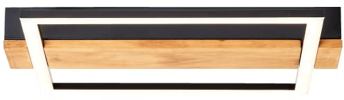 Lightbox LED Deckenlampe im Nature Stil - Deckenleuchte mit Holzakzenten - Lichtfarbe: 3000K und Helligkeit: 2700lm - 35 cm Länge x 30 cm Breite - aus Monterey-Kiefer/Metall/Kunststoff