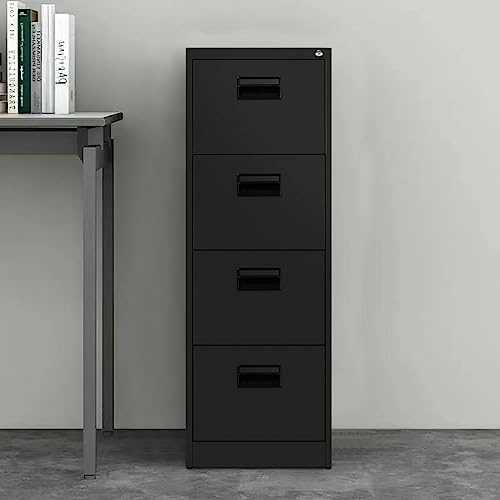 Panana Modern 4-Drawer Locking Heavy Duty File Cabinet Metal Storage Cabinet Chest of Drawers Side Table (Black)