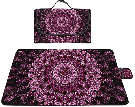 Picknickdecke 200x300cm,XXL Picknickdecke mit Wasserdichter Unterseite,Outdoor Stranddecke Sandfrei,mit Tragegriff Faltbare Picnic Blanket für Camping,Strand,Park,Familie,Konzerte Rosa Mandala