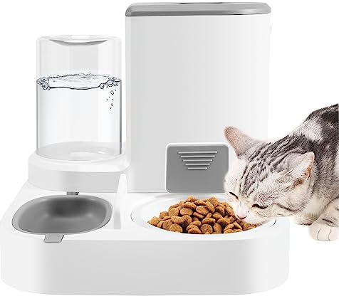 Aboiledy Futterautomat Katze,2-in-1Futterspender und Wasserspender für Katzen und Hunde,2.2 L Schwerkraft-Futterspender mit 1 l automatischem Wasserspender für kleine, mittlere und große Haustiere