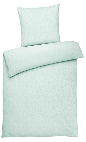 Carpe Sonno Damast Bettwäsche 135x200 cm Ranken – Ornamente Mint Baumwolle | Luxus Hotel-Bettwäsche aus 100 % Baumwolle mit Ranken-Dessin | Bettbezug + Kissenbezug 80x80 | Reißverschluss