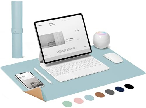 LeKuni Kork Schreibtischunterlage XXL Mauspad Doppelseitige Schreibtischunterlage für Büro und Zuhause, Rutschfeste Unterlage Schreiben Gaming Mousepad Kinder Schulsachen(Blau 80X40CM)