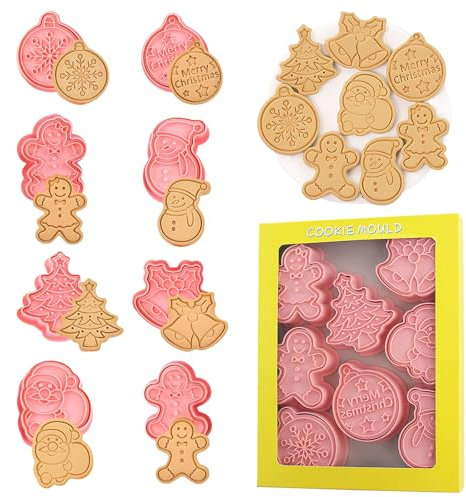 Formine Biscotti Natale, RosyFate 8 Pezzi Formine per Biscotti, Stampi Biscotti Natalizi, albero di Natale, Pupazzo di Neve, Babbo Natale, per Decorare Biscotto Dolci Torta Pasticceria
