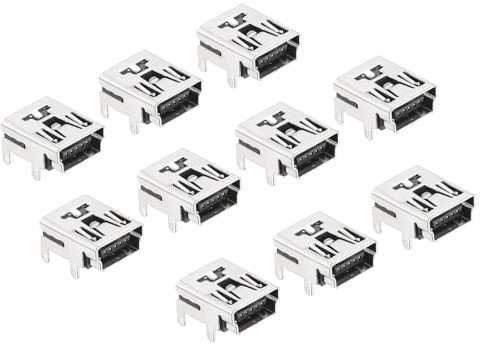 QUARKZMAN Connecteur Femelle Mini USB Type B à 5 Broches x 10Pcs, Montage sur PCB, à Souder pour USB- CD, Ordinateur, [Ton Argent, Noir]