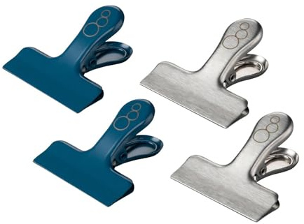 Fackelmann 26838 Lot de 4 clips à sachet en inox, clips fermeture sachet alimentaire, pince sachet alimentaire, pince fermeture sachet alimentaire, Acier inoxydable, 5,5 cm | Fermeture rapide des sachets, Lot de 4 pinces, Inox 5,5 cm, Conserve chips et céréales, Pratique pour thé et café