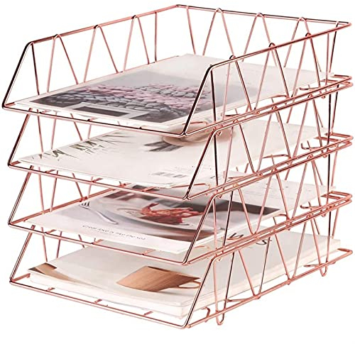 Stapelbare Briefablage aus Metall für den Schreibtisch, Aktenordner, Papierhalter, 4er-Pack (B)