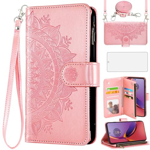Asuwish Funda para Motorola Moto G84 5G funda con banda y lámina protectora protectora de pantalla tarjetero plegable piel flores monedero soporte G 84 84G XT2347-2 funda teléfono móvil fundas funda