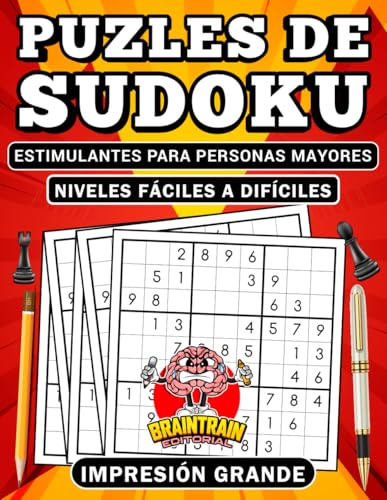 100 sudokus para los abuelos: puzzles de 9x9 de dificultad fácil, medio y difícil con soluciones. Con letra grande para personas mayores