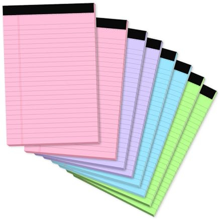 Note Pads 5x8, Narrow Ruled Legal Pad, Multicolor Small Notepads, 30 Sheet/notepad, 8 Pack Colored Legal Pads, Pink Legal Pad, Purple Notepad, Perforated Lined Note Pads for Study, Office, To-Do Lists
