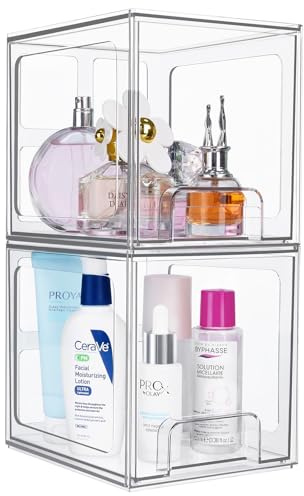 HomeToDou Kosmetik-Organizer-Schubladen,2 Stücke Schreibtisch-Schubladen-Aufbewahrungsbox für Waschtisch,Stapelbare Transparenter Acryl-Make-up-Organizer,Badezimmer,Schlafzimmer