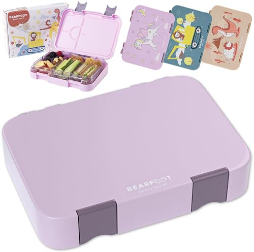 BEARFOOT Brotdose Kinder mit Fächern, Lunchbox/Bento Box (Lila) | BPA-frei, für Mädchen & Jungen, Schule & Kindergarten, praktische Bento Box mit Trennfächern