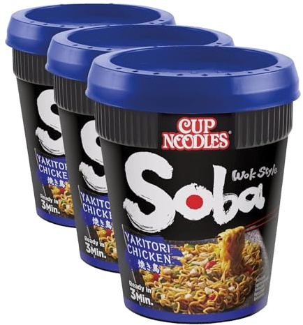 NISSIN Cup Noodles, Soba Wok Style Yakitori Chicken Flavour, 89 g Pot (Pack of 3)