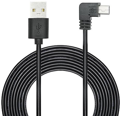 11FT 90 Degree Mini USB Power Cord, Left Angle Dash Cam Charging Cable, for Car Camera, Dash Cam GPS Navigator and Other Mini USB Devices Charging
