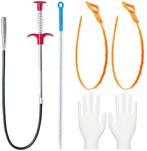 Zouboto 4PCS Drain Unblocker and Cleaner Tool Set,Sink Unblocker,Sink Unblocker Brush,Plug Unblocker Drain Hair Clog Remover Reusable for Bathroom Shower Kitchen Plug Hole