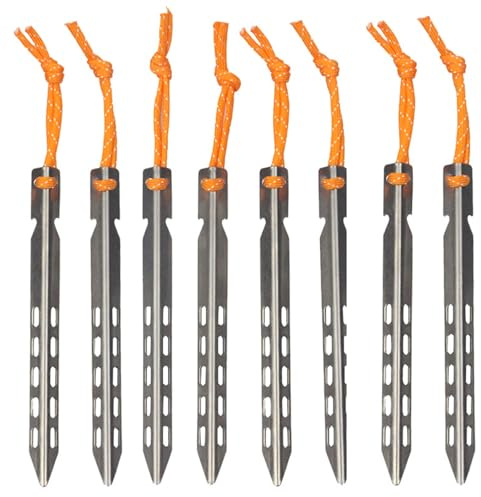 BEAHING V-formade tältpinnar, 8 st tältpinnar i titan, 16 cm ultralätta tältspikar utomhus camping tältpinnar bärbara tältpinnar V-formade tältpinnar med dragsnören för utomhus