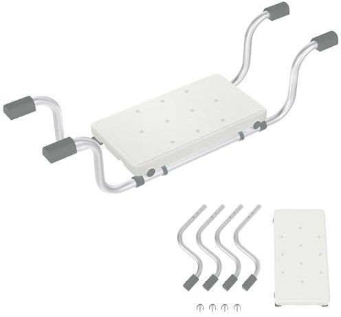 SUBTLETY Badebretter Ausziehbare für Badewanne 72-82cm Einstellbar Duschbretter mit Kunststoff Sitzbrett & Aluminium rutschfest Bügel Wannenbrett Tragfähigkeit Max. 150KG für Erwachsene Senioren