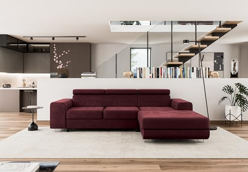 COMFORTINO FURNITURE Ecksofa mit Schlaffunktion NOTA L-Form, Sofa Couch mit Bettkasten, Eckcouch, Schlafsofa für Wohnzimmer, Big Sofa Couch mit Schlaffunktion (Rot, Ottomane Rechts)