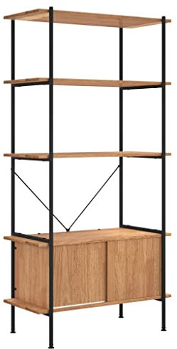 Eleganz Regalsystem mit 5 Böden und Schrank 80x40x163 cm aus Holzwerkstoff und Stahl – Platzsparend und stabil für Wohnzimmer, Büro oder Keller