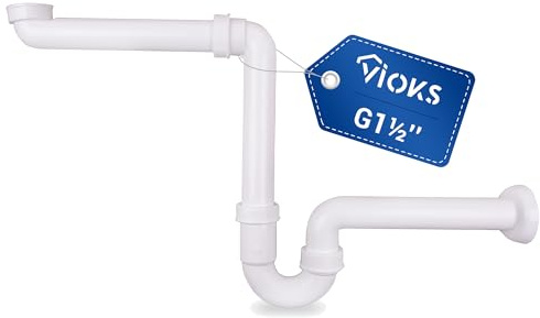VIOKS Röhrengeruchsverschluss Raumsparsiphon 1 1/4 Zoll x 40 mm | für Küchenspüle Spülmaschine Waschmaschine