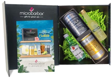 MicroBarBox Beach Bar Cocktails Gift Set in a Classic Magnet Gift Box | featuring: Limoncello Tonic and Cuba Libre | Presented in a magnet-close gift box with recipe card | Birthday Thank You Gift