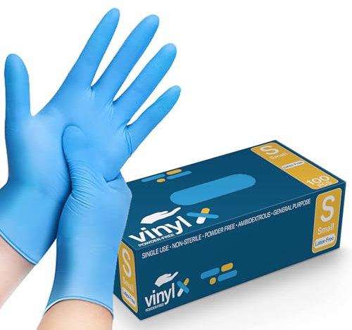 Nitrile Disposable Gloves - 100 Count, Blue, Latex Free, Powder Free, Textured Fingertips, Disposable, Medical, Food, Cleaning, Tattoo, Laboratory Use, Comfortable & Durable Exam Gloves (100, SMALL)