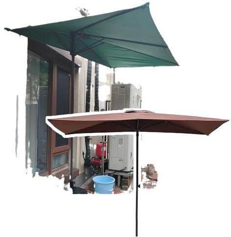 VLKLPZAHAK Sonnenschirm Halbrund Balkonschirm Halb-Schirm Höhenverstellbar Gartenschirm Wandschirm Mit Kurbel, 200CM 250CM Rechteckiger Schirm(Brown,200x100cm (6.5x3.2ft))