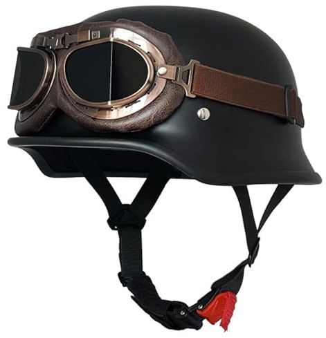 Caschi Moto Jet E Demi-Jet Vintage Mezzo Casco da Motociclista Stile Tedesco Con Occhiali Caschi Cromwell Omologato ECEDOT Casco Scooter Cruiser Per Uomo Donna Casco A Scodella 11,S(55~56CM)