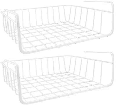 thirei Hängekorb Küche, 2 Stück Hängekorb Schrank, Schrankkörbe, Hängekorb Regal, Einhängekorb Schrank, Schrankkorb, Unterregal Aufbewahrungskorb, Unterregal Organizer für Küche Bad (Weiß)