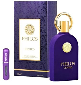 Philos Centro Eau de Parfum, 100 ml, arabisches Parfüm, Unisex, langanhaltend, inkl. nachfüllbarem Zerstäuber, 5 ml, holzig, blumiger Duft mit Ananas, Jasmin und Patschuli (Philos Centro)