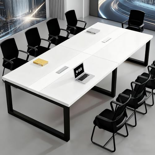 Large Conference Table - Solid Wood Office Meeting Desk with Wire Management Multiple Sizes & Colors Ideal for Boardrooms & Training Rooms Seating for Groups (Chairs Not Included)