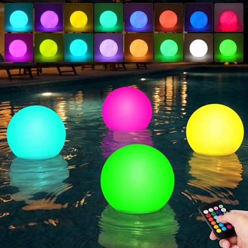 DAJASD Lot De 4 Lampes Flottantes Pour Piscine Avec Télécommande, 16 Sphères Lumineuses RGB À Couleurs Changeantes, Étanches IP67, Idéales Pour La Piscine, Le Jardin, Le Bassin Et Les Fêtes
