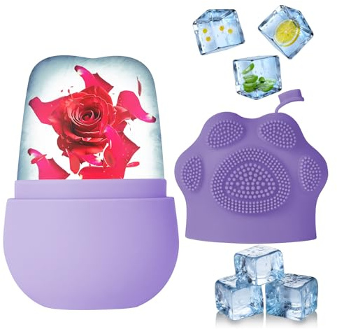 Beugo Ice Roller, Reusable Silicone Face Icer Mold for Men Women, Purple | Ice Face Roller and Gua Sha Massage Tool Set, Leak-Proof, Food-Grade Silicone, Easy to Open, for Eye, Neck and Body