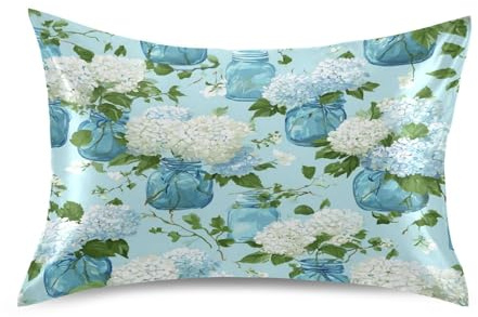 pnyoin Hydrangea Jar Blue Pillowcases Envelope Closure Pillow Covers Decorative Soft and Smooth Pillow Cases King Size 40x20 inches
