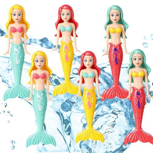 TUBAWD 6Pcs Pool Sinkers, Family Pool Games and Coordination Training, Colourful Mermaid Design for Recreational Water Activities