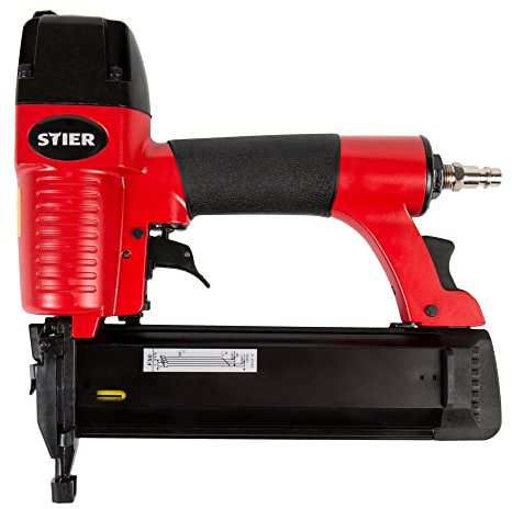STIER Druckluftnagler SKN-15/50, für Stauchkopfnägel 15-50 mm, inkl. Handwerker-Koffer, zur Verarbeitung von Leisten, Paneelen, mit Geräuschdämpfer und Auslösesicherung