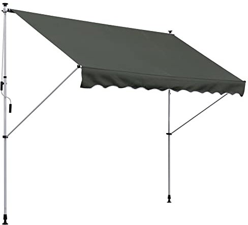 Outsunny Klemmmarkise mit Handkurbel höhenverstellbar Gelenkarmmarkise schmutzabweisend, witterungsbeständig Balkonmarkise 150cm breit Terrassenmarkise für Terrasse Balkon Veranda Grau