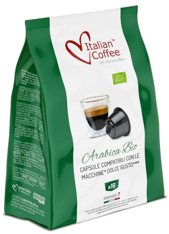 Italian Coffee, 64 Coffee Capsules Compatible with Nescafé® Dolce Gusto® – Arabica Bio, 100% Arabica, Smooth and Aromatic Taste, Intensity 7