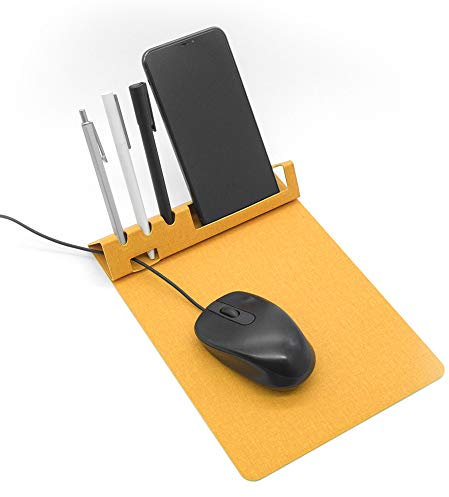 SenseAGE Multi-Functional Mouse Mat, Foldable Mouse Pad with Non-Slip Base, Smooth and Slim, Phone & Pen Holder, Cord Organizer for Office & Home, Compatible with Laser and Optical Mice, Yellow