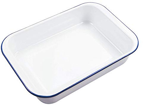 Webake Enamel Roasting Tin with Plastic Lid Deep Pie Dish Baking Tray Bakeware Oven Pans, 36 x 24 x 7 cm