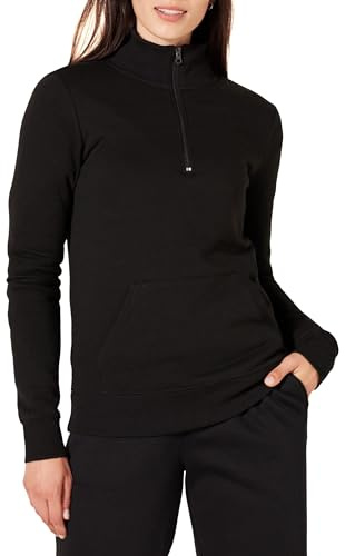 Amazon Essentials Jersey de Forro Polar de Manga Larga con Cremallera Corta (Disponible en Tallas Grandes) Mujer, Negro, S