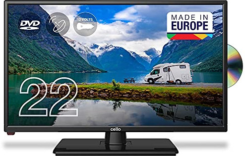 Cello 12 Voltios C2220FMTRDE Televisor Digital Traveler Full HD LED de 22 Pulgadas con Reproductor de DVD Incorporado, Sintonizador Triple DVBT2 S2 y 12 V/24 V para Furgoneta