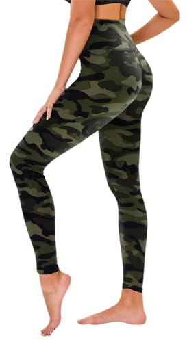 TNNZEET Leggings Sport pour Femme Taille Haute, Pantalon Yoga Femme Grandes Tailles pour Sport,Gym(Camouflage Vert Militaire,L-XL)
