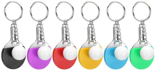 6Pcs Tischtennis Schlüsselanhänger, Mini Schlüsselringe mit Tischtennisschläger, Sport Schlüsselanhänger für Taschenrucksack